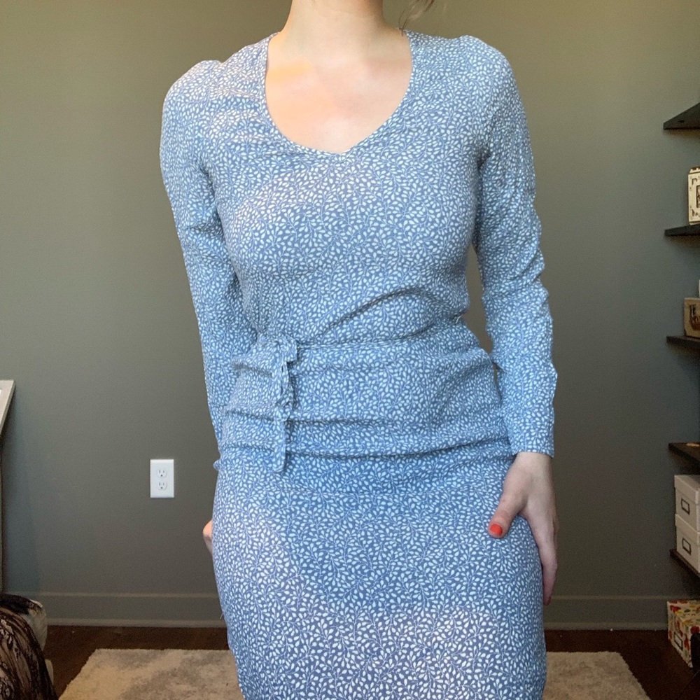 Powder Blue Floral Midi Dress